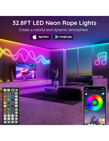 Tira de luces LED de neón LETIANPAI 10m RGB impermeable Tira de luces LED de neón LETIANPAI 10m RGB impermeable