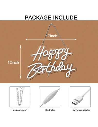 Cartel de Neón Feliz Cumpleaños Neonhonba 43x30 cm Blanco