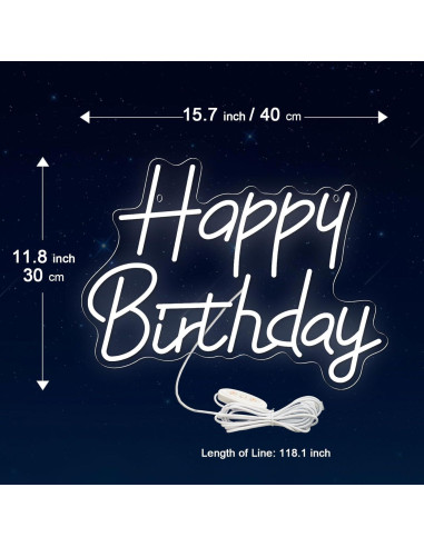 Cartel de Neón LED Feliz Cumpleaños AYwYyjCh 39.88x29.97cm