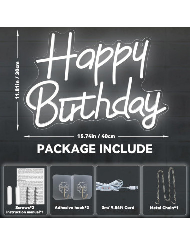 Cartel de Neón LED Feliz Cumpleaños AYwYyjCh 39.88x29.97cm