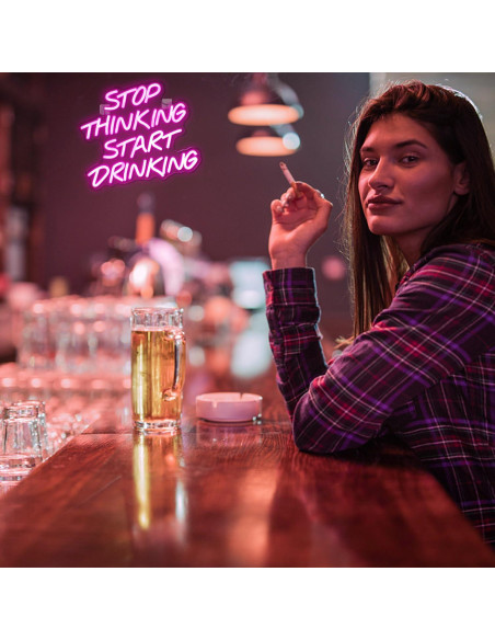 Letrero de Neón Rosa DREAMFORT 'Deja de pensar, empieza a beber' Letrero de Neón Rosa DREAMFORT 'Deja de pensar, empieza a beber'