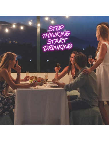 Letrero de Neón Rosa DREAMFORT 'Deja de pensar, empieza a beber'