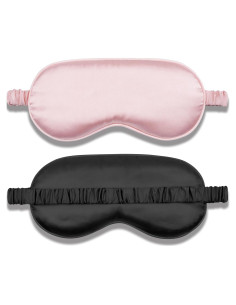 Máscara de Sueño Amrules 2 Piezas Seda Rosa y Negra