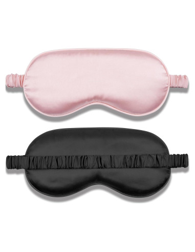 Máscara de Sueño Amrules 2 Piezas Seda Rosa y Negra