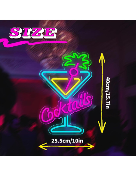 Letrero de Neón LED de Cócteles JIARODEY 25.4x40cm USB Letrero de Neón LED de Cócteles JIARODEY 25.4x40cm USB