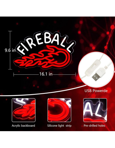 Letrero de Neón LED FIREBALL 43.2x25.4 cm para Decoración