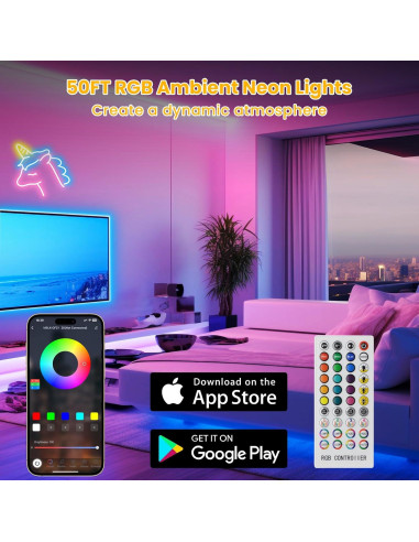 Luces de Cuerda LED NoeiiT 15.24m RGB Impermeables IP67