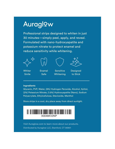 Tiras Blanqueadoras Auraglow 8% 28 Tiras Menta