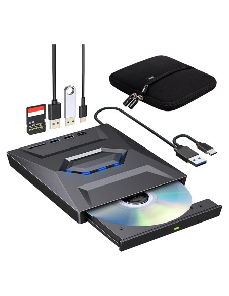 Unidad Externa CD/DVD ROOFULL 6 en 1 con Funda de Transporte Unidad Externa CD/DVD ROOFULL 6 en 1 con Funda de Transporte