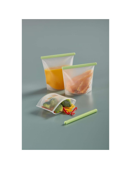 Lekue Juego de 3 Bolsas de Silicona Reutilizables 0.47L-1.49L Lekue Juego de 3 Bolsas de Silicona Reutilizables 0.47L-1.49L