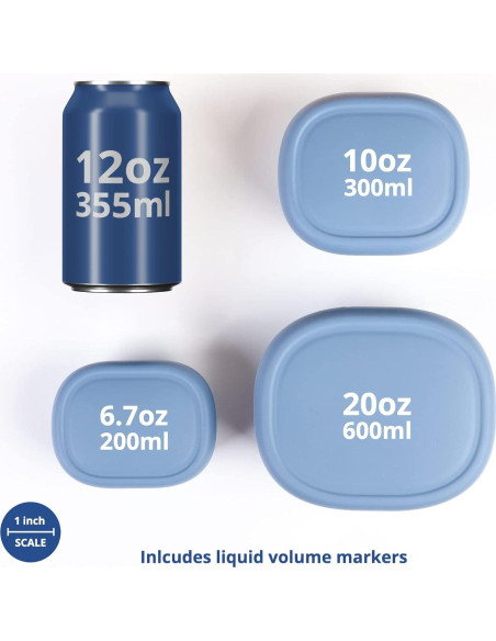 Juego de 3 Contenedores de Silicona Blue Ginkgo - 200ml, 300ml, 600ml Juego de 3 Contenedores de Silicona Blue Ginkgo - 200ml, 300ml, 600ml