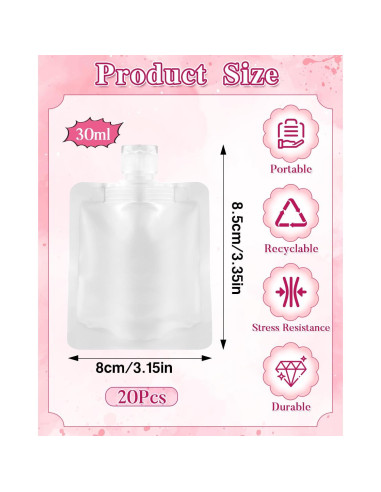 Set de 20 Bolsas de Líquido de Viaje EORTA 30ml a Prueba de Fugas