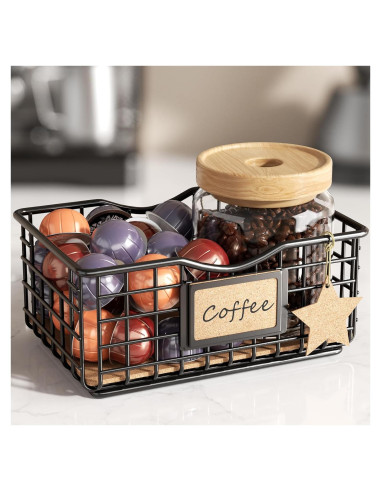 Organizador de cápsulas de café Qcold - Cesta de metal con forro de corcho