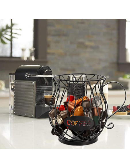 Soporte para cápsulas de café ZEAYEA, cesta metálica negra 60 cápsulas Soporte para cápsulas de café ZEAYEA, cesta metálica negra 60 cápsulas