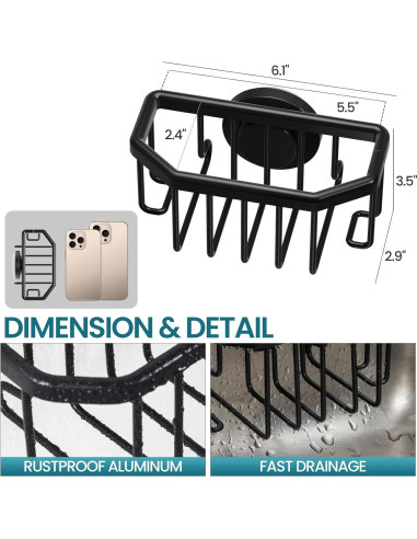 Soporte para Esponjas TAILI Negro con Ventosa Fuerte y Drenaje