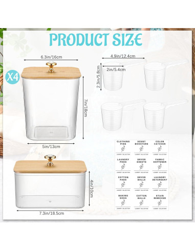 Organizador de Lavandería Reallnaive 5 Pcs 3L Acrílico con Bambú