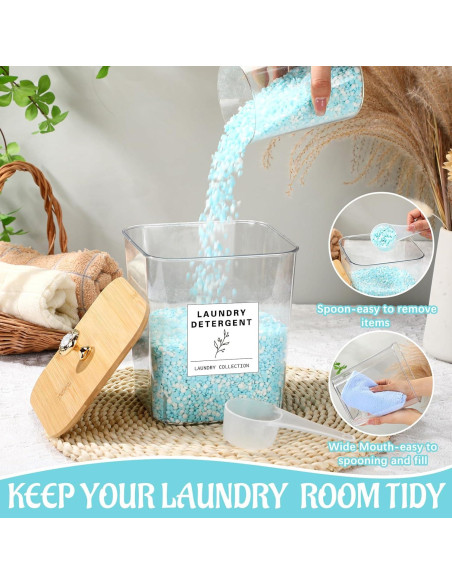 Organizador de Lavandería Reallnaive 5 Pcs 3L Acrílico con Bambú Organizador de Lavandería Reallnaive 5 Pcs 3L Acrílico con Bambú