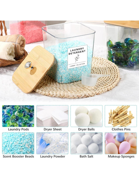Organizador de Lavandería Reallnaive 5 Pcs 3L Acrílico con Bambú Organizador de Lavandería Reallnaive 5 Pcs 3L Acrílico con Bambú