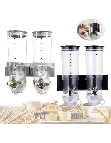 Dispensador de Alimentos Doble Montado en Pared 3L/1.5L Dispensador de Alimentos Doble Montado en Pared 3L/1.5L