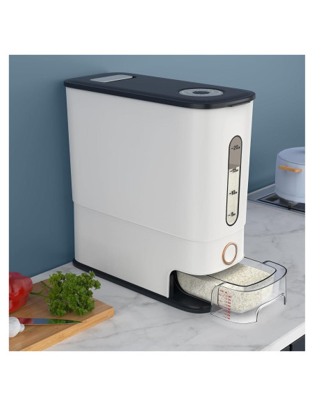 Dispensador de Arroz Lenwi 26.5L con Taza Medidora Libre de BPA Dispensador de Arroz Lenwi 26.5L con Taza Medidora Libre de BPA