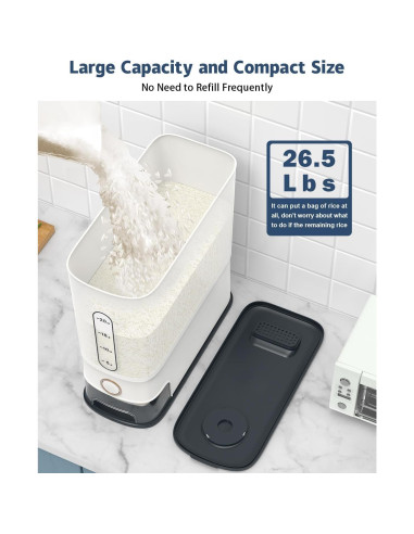 Dispensador de Arroz Lenwi 26.5L con Taza Medidora Libre de BPA