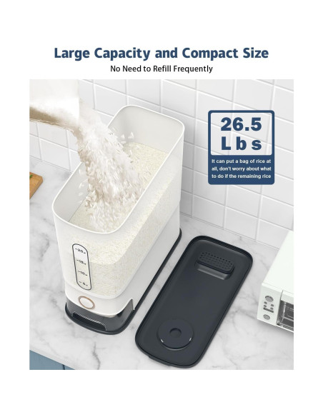 Dispensador de Arroz Lenwi 26.5L con Taza Medidora Libre de BPA Dispensador de Arroz Lenwi 26.5L con Taza Medidora Libre de BPA
