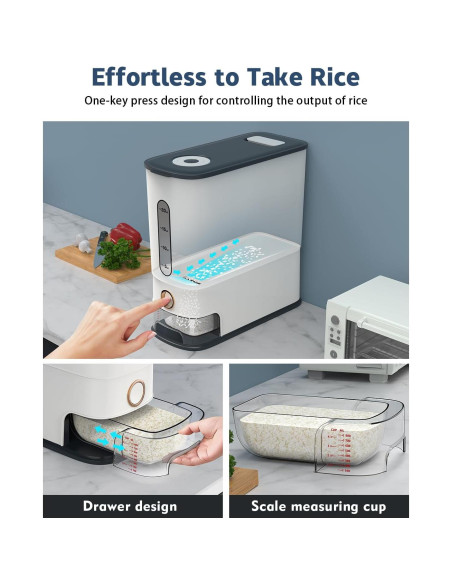 Dispensador de Arroz Lenwi 26.5L con Taza Medidora Libre de BPA Dispensador de Arroz Lenwi 26.5L con Taza Medidora Libre de BPA