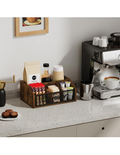 Organizador de Estación de Café YINMIT Madera Vintage 4 Compartimentos 2