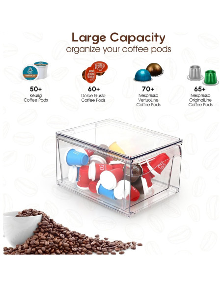 Cajones Apilables para Cápsulas de Café AUOIKK 2 Pack Acrílico Cajones Apilables para Cápsulas de Café AUOIKK 2 Pack Acrílico