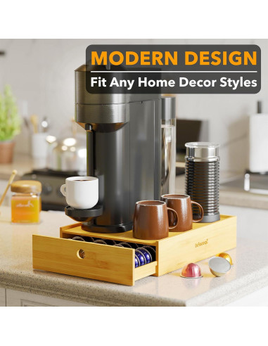 Soporte de Cápsulas de Café SpaceAid de Bambú Natural para Nespresso Vertuo - Organizador para 40 Grandes o 56 Pequeñas
