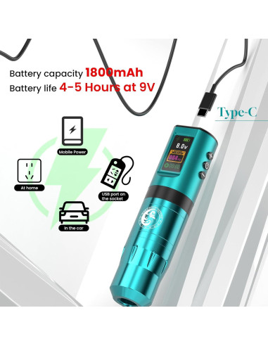 Kit de Tatuaje Wormhole Inalámbrico con Pantalla LED 1800 mAh