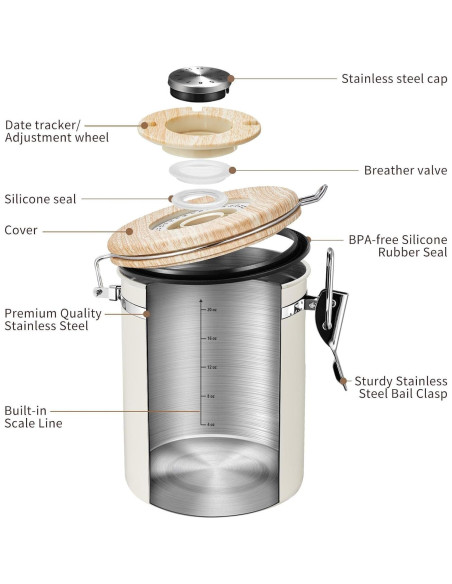 Contenedor de Café Veken 622 g Acero Inoxidable Hermético Contenedor de Café Veken 622 g Acero Inoxidable Hermético