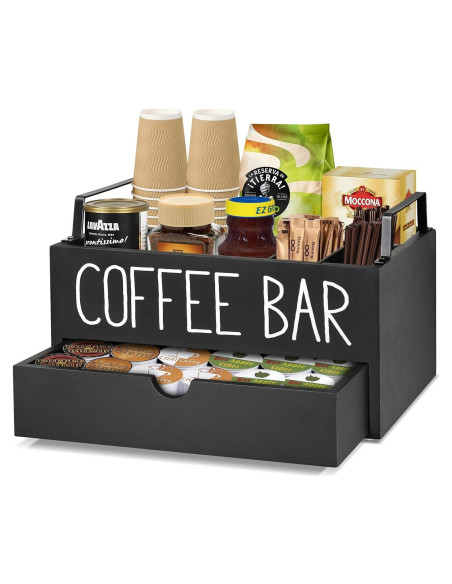 Organizador de Café de Madera Yaqubar con Cajón y 4 Compartimentos Organizador de Café de Madera Yaqubar con Cajón y 4 Compartimentos