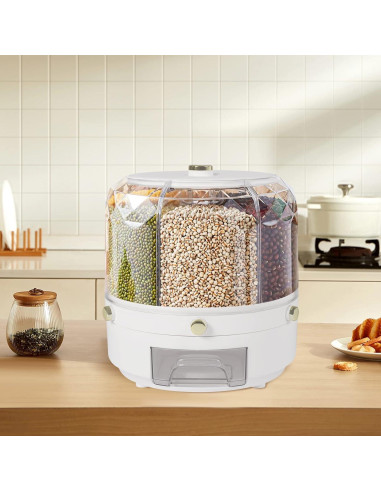 Dispensador de Granos Rotatable 360 6 Compartimentos FVSCGJMWP