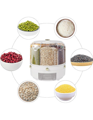 Dispensador de Granos Rotatable 360 6 Compartimentos FVSCGJMWP