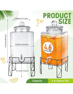 Dispensador de Bebidas de Vidrio Honeydak 17.4L con Grifo 2