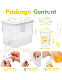 Paquete de 2 dispensadores de bebida Kochorie 8.8L con 50 vasos 2