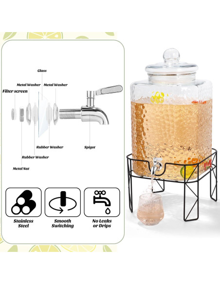 Dispensador de Bebidas de Vidrio Kochorie 18L con Grifo Inoxidable