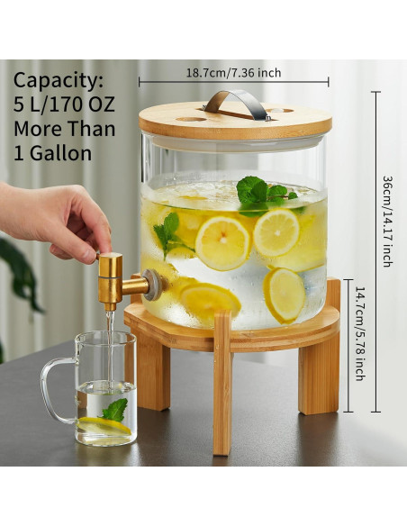 Dispensador de Bebidas de Vidrio DOPUDO 5L con Grifo Inoxidable Dispensador de Bebidas de Vidrio DOPUDO 5L con Grifo Inoxidable