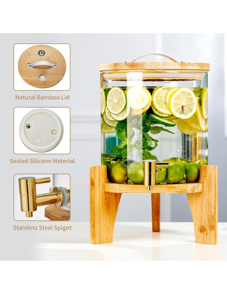 Dispensador de Bebidas de Vidrio DOPUDO 5L con Grifo Inoxidable Dispensador de Bebidas de Vidrio DOPUDO 5L con Grifo Inoxidable