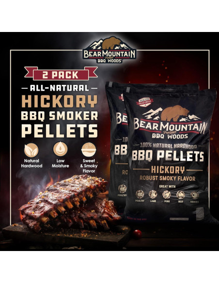 Paquete de 2 Pellets de Madera Dura Bear Mountain 9.07 kg Hickory Paquete de 2 Pellets de Madera Dura Bear Mountain 9.07 kg Hickory