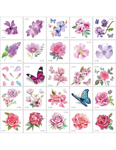 Tatuajes Temporales de Flores Konsait - 50 Hojas a Prueba de Agua