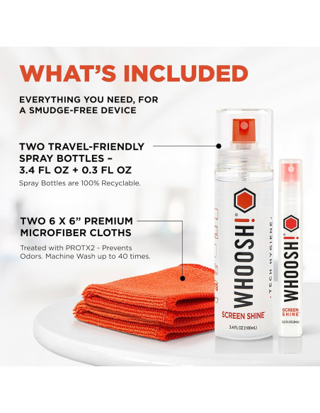 Limpiador de Pantallas WHOOSH! Duo 100ml + 9ml con Paños Limpiador de Pantallas WHOOSH! Duo 100ml + 9ml con Paños