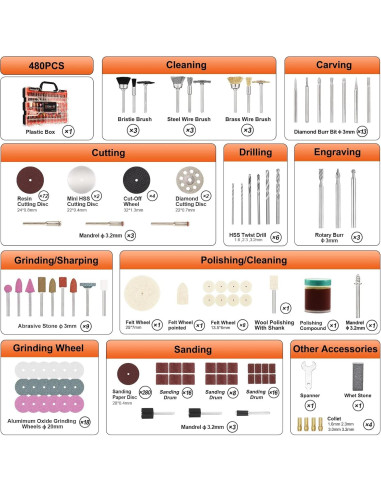 Kit de Accesorios Rotativos 480 Pcs GOXAWEE Multiusos