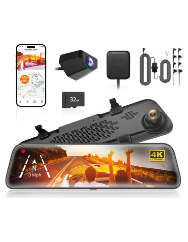 Cámara Espejo WOLFBOX G840S 4K con Kit de Conexión Dura