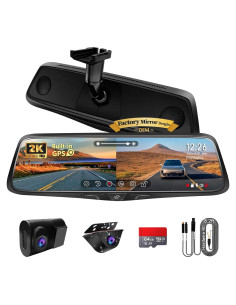 Cámara de Espejo Retrovisor PORMIDO 2K con GPS y Tarjeta 64GB