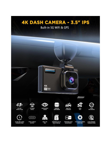 Cámara de tablero 4K ONDASHCAM con GPS y WiFi, 3.5" IPS