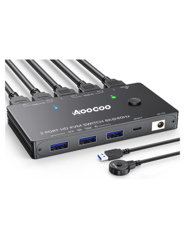 Conmutador KVM HDMI 8K 1 Monitor 2 Computadoras AOOCOO
