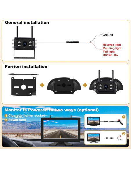 Cámara de Respaldo Inalámbrica Xrizuo 10" HD 1080P IP69 Cámara de Respaldo Inalámbrica Xrizuo 10" HD 1080P IP69
