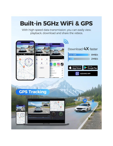 Cámara de Coche AZDOME M550 Pro 4K Delantera y Trasera GPS